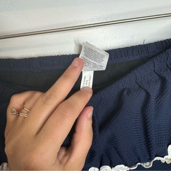 J. Crew Bandeau Ruffle Trim Navy Blue One Piece Swimsuit Size 0 - Picture 6 of 7